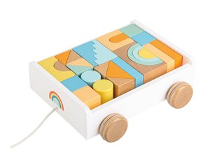 Lelin® Houten Trek-en Blokkenkar - 26 Blokken